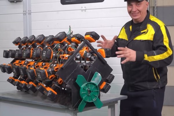 El motor eléctrico más loco está construido a partir de 50 taladros inalámbricos. Acabará montado en un Lada