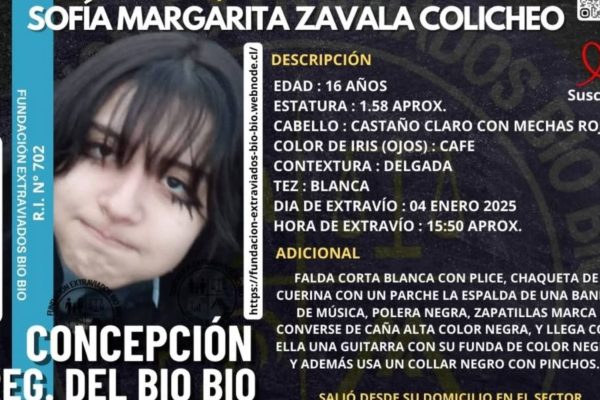 Quién es Sofía Zavala, la joven de 16 años que lleva una semana desaparecida en Concepción