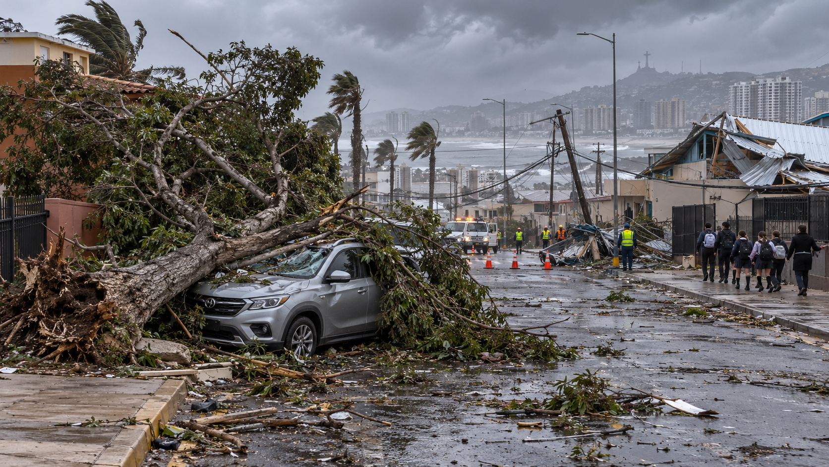 Ráfagas de hasta 79 km/h provocan caída de árboles, daños y cortes de suministro eléctrico en La Serena y Coquimbo